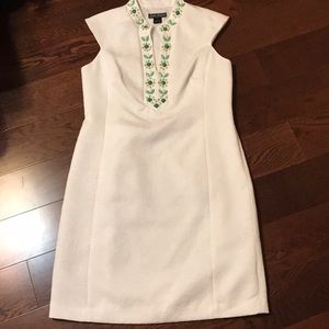 White cocktail dress with beading on neck
